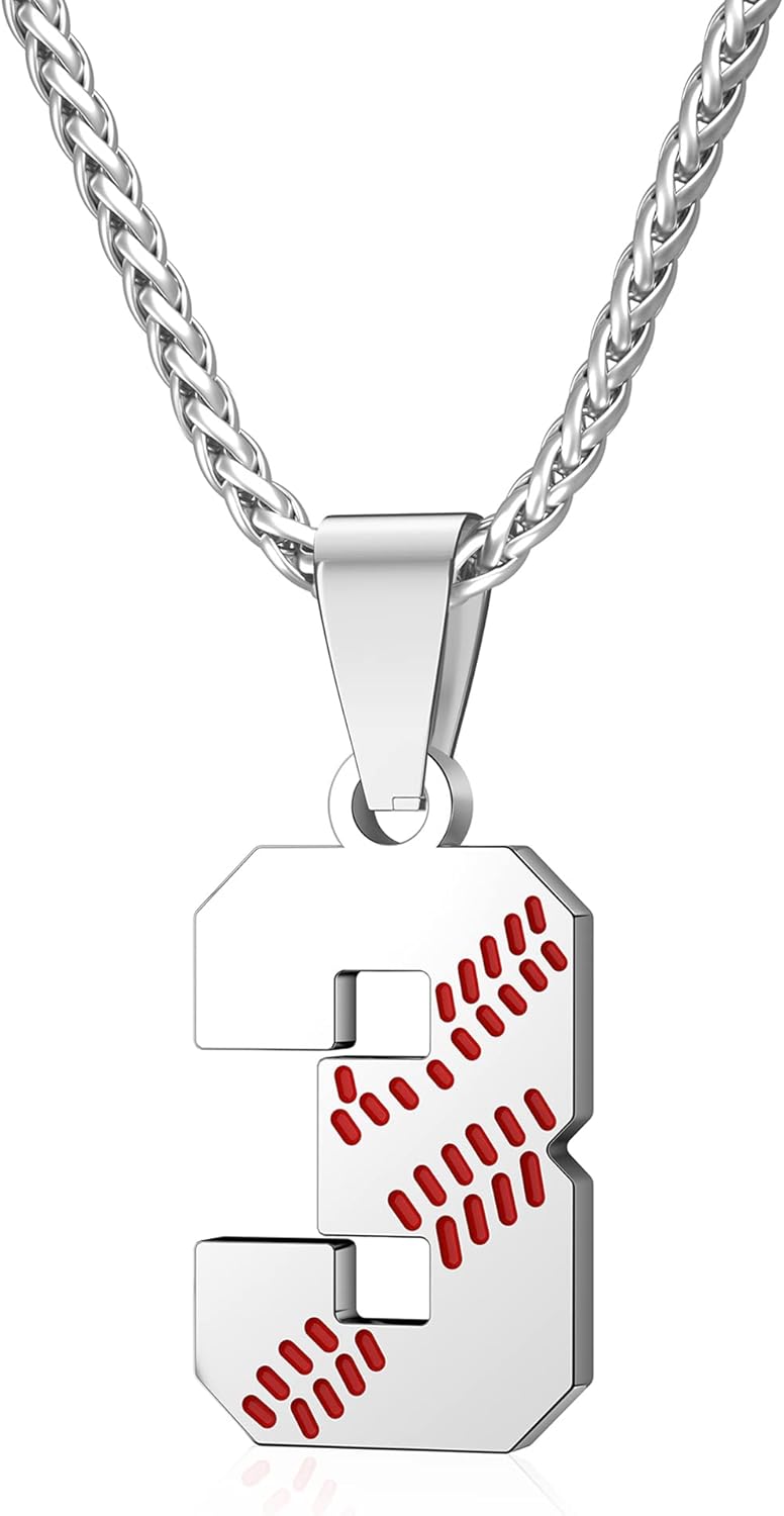 Wikavanli Personalized Baseball Jersey Number 00-99 Necklace - Stainless Steel Baseball Chain Pendant Necklace - Team Jewelry Gift for Boys, Girls, Men, Women - Image 1